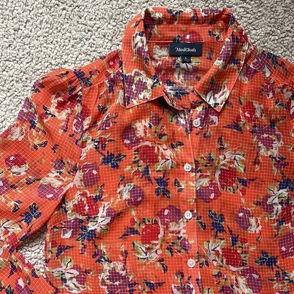 MODCLOTH Be Buzzworthy Floral Print Orange Blouse Size Small - Picture 14 of 16
